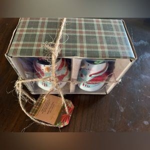 Snowman Salt & Pepper Shakers 2.5”  Holding Christmas Decoration New in Box